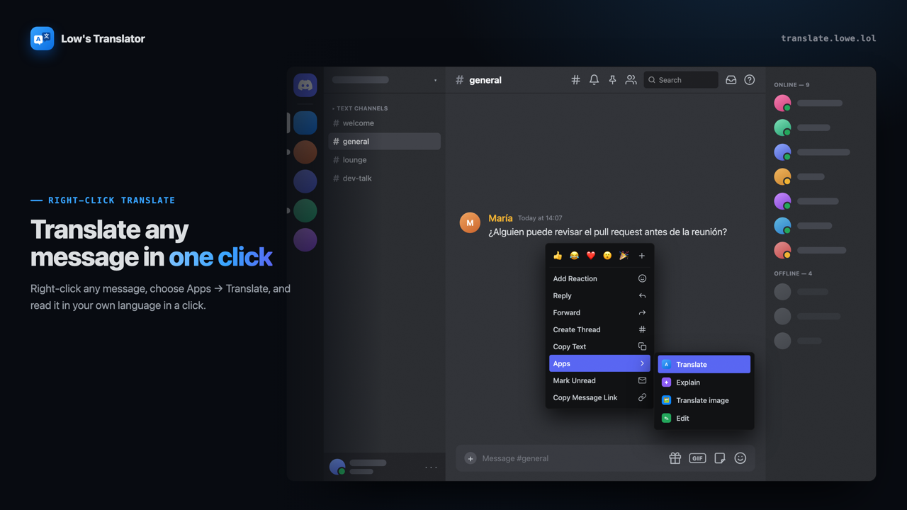Right-click any message to translate it in one click