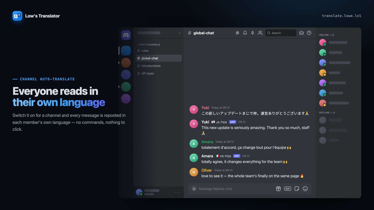 Channel auto-translate: everyone reads in their own language