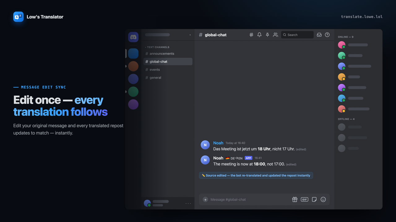 Edit a message and every translation updates automatically